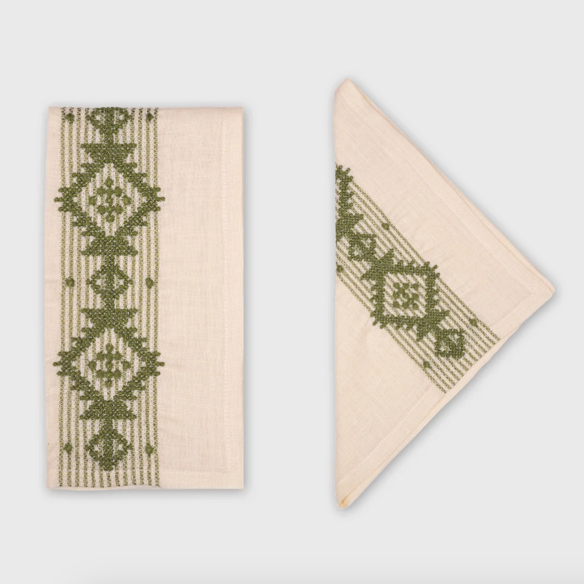 TABLE LOVE FOLKLORE EMBROIDERED NAPKINS, GREEN
