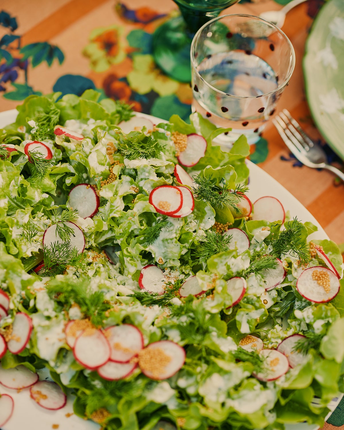 Large salad with radishes for a group