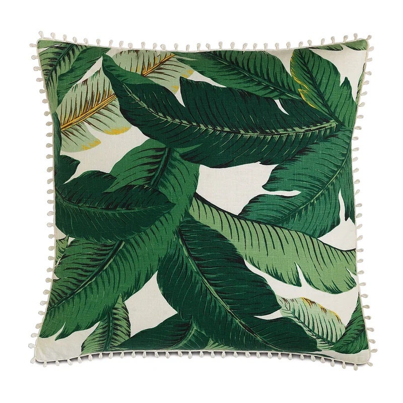 throw pillow with green leaf print