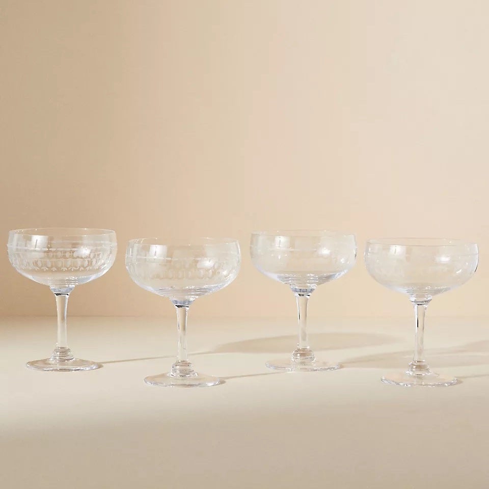 4 vintage crystal coupe glasses