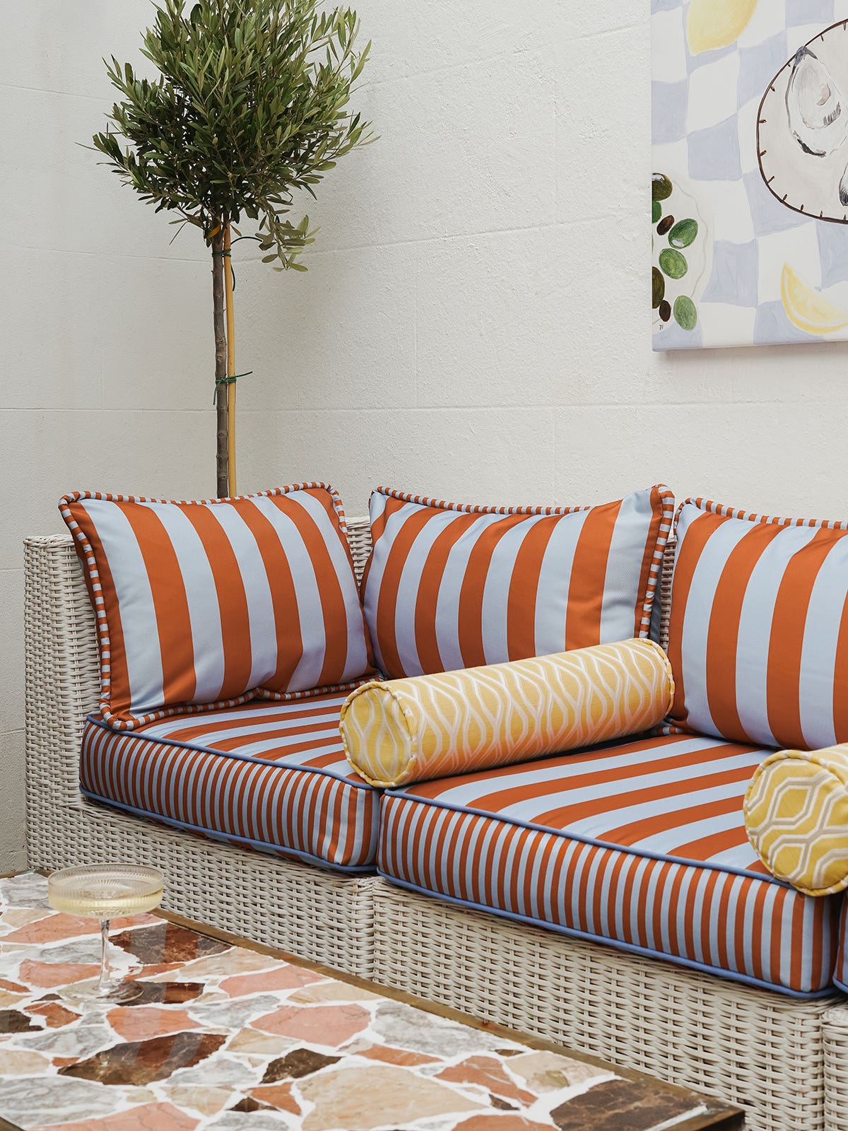 striped outdoor sofa
