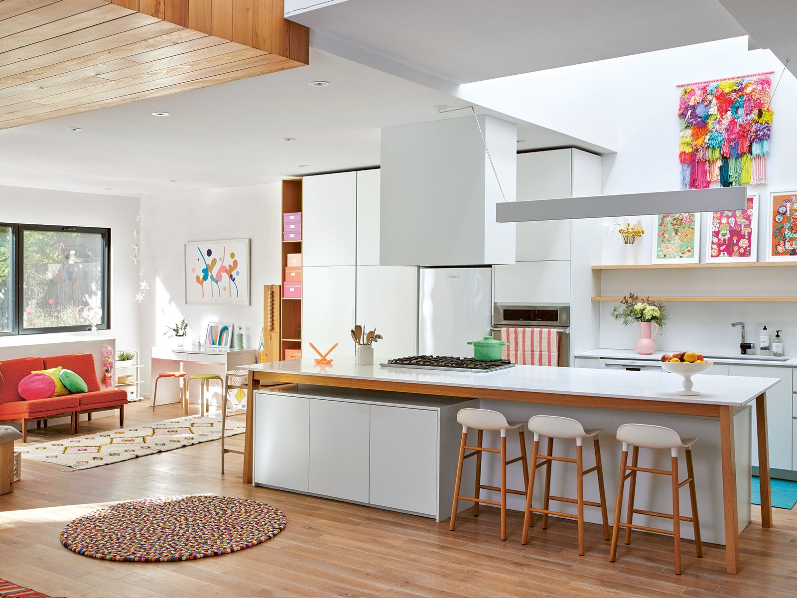 white kitchen with colorful accents