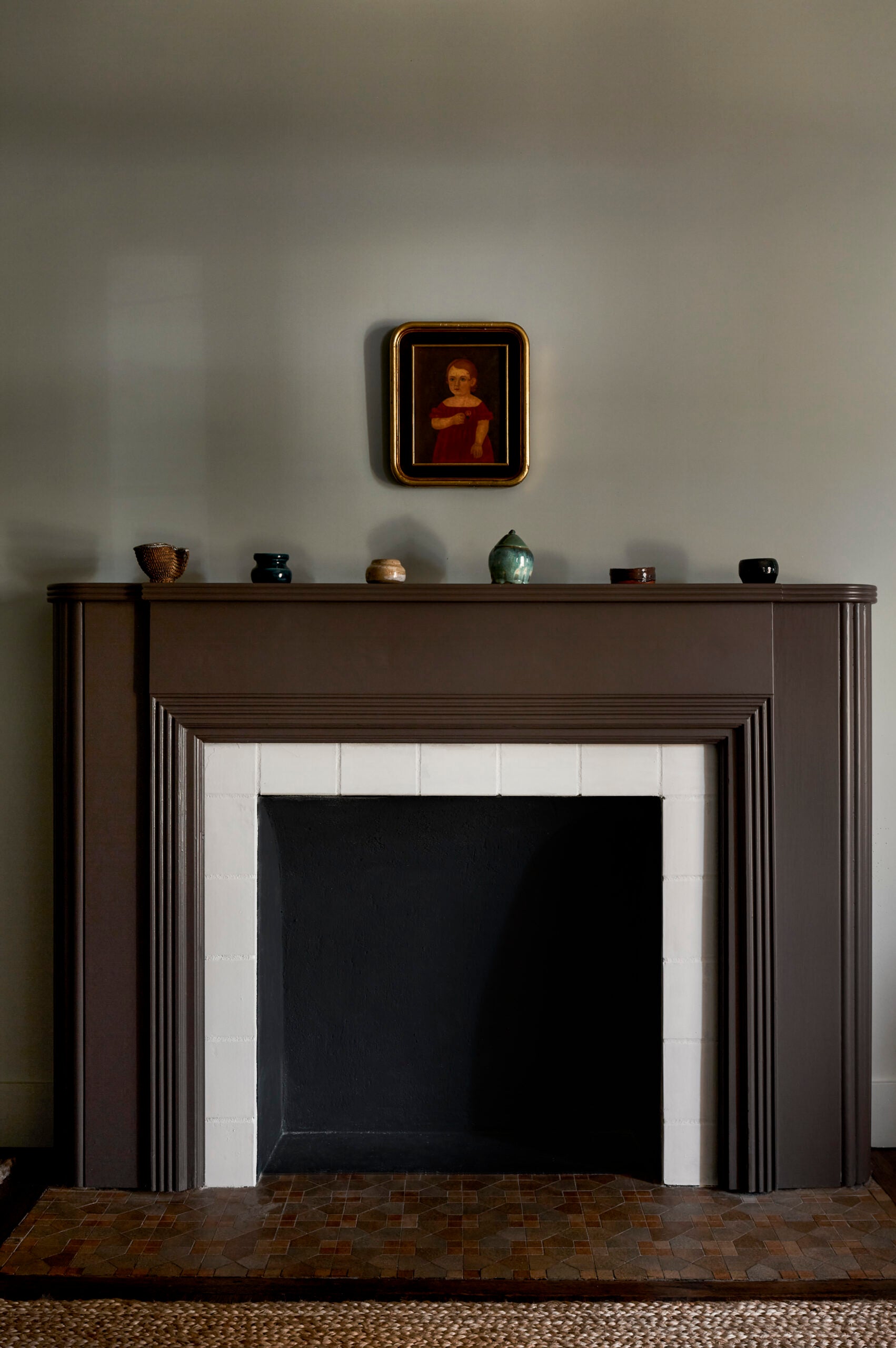 brown painted fireplace