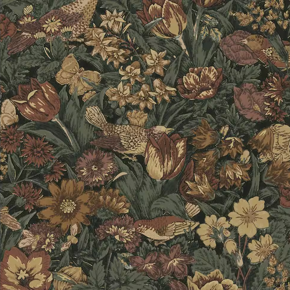 floral wallpaper with birds