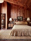 wood room with tan bedding