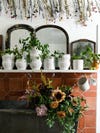 Flower shop with terracotta tiles and a shelf with vases