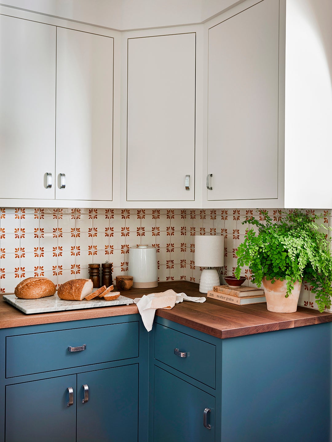 blue lower cabinets