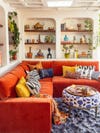 Orange-red L shaped sofa