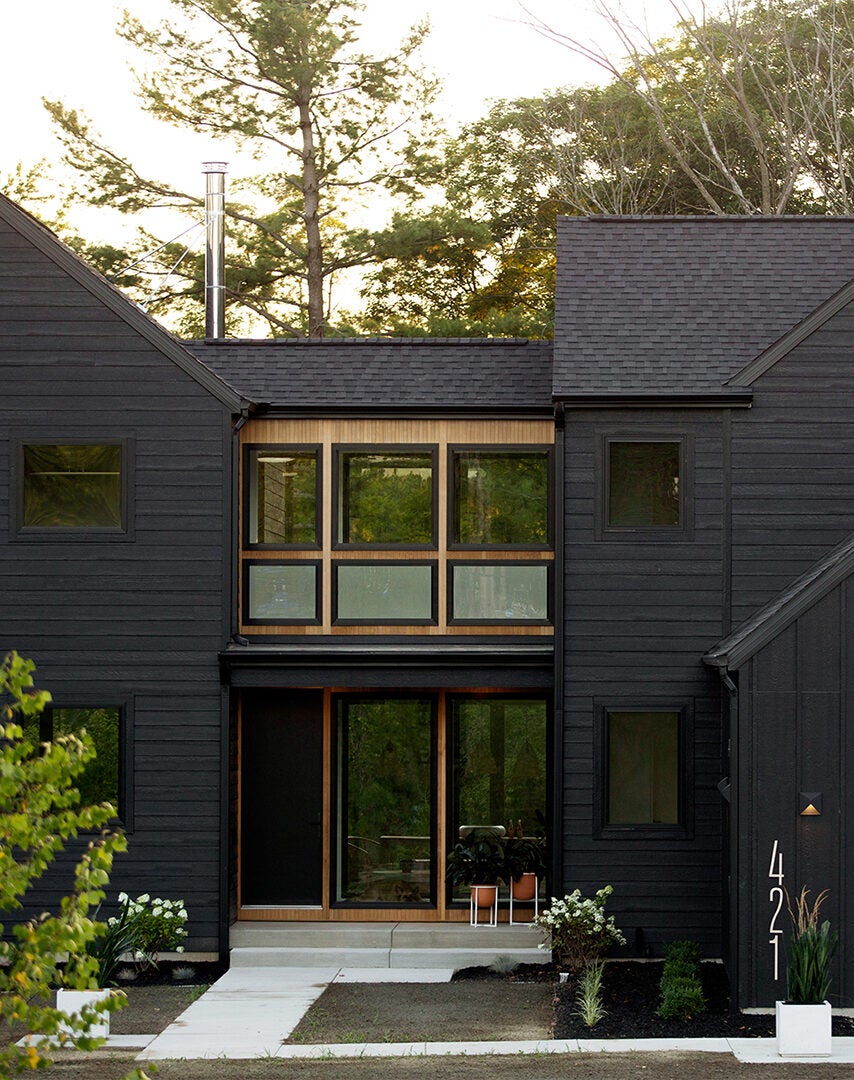 Modern house in nature painted black.