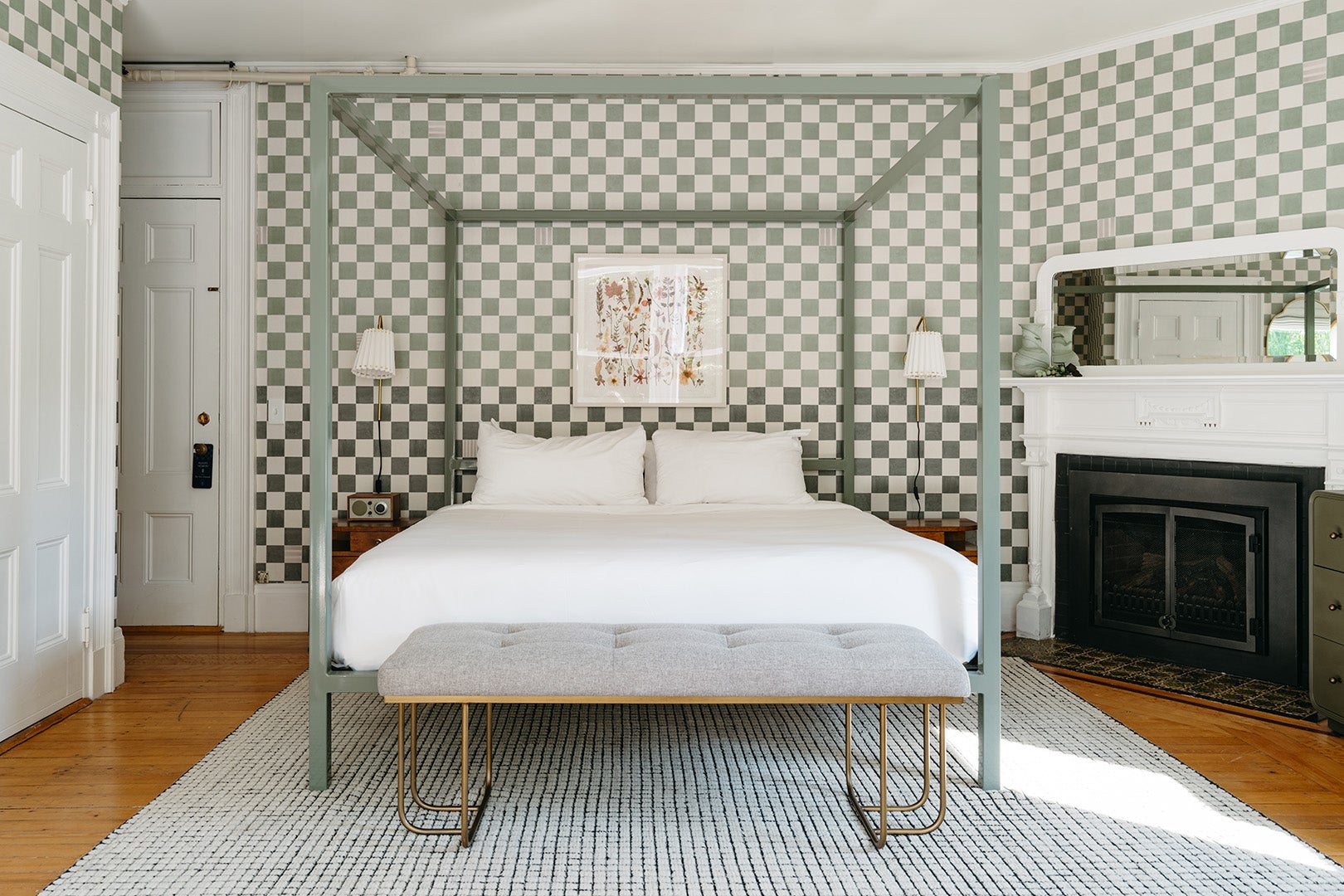 green checkerboard bedroom suite