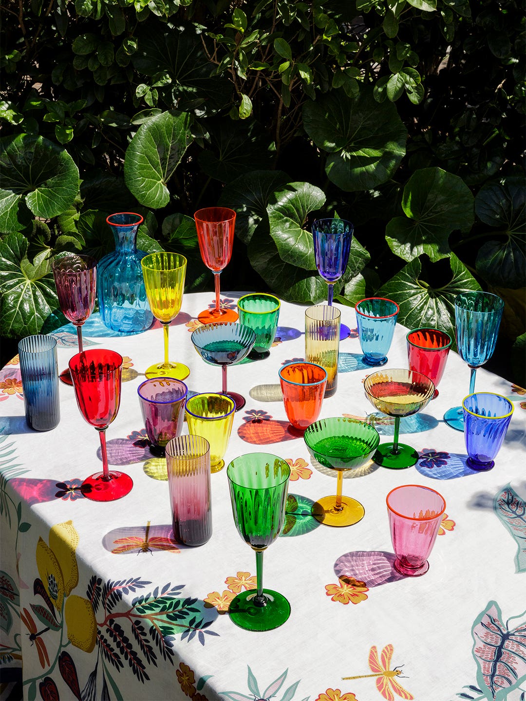 Colorful glassware on a table