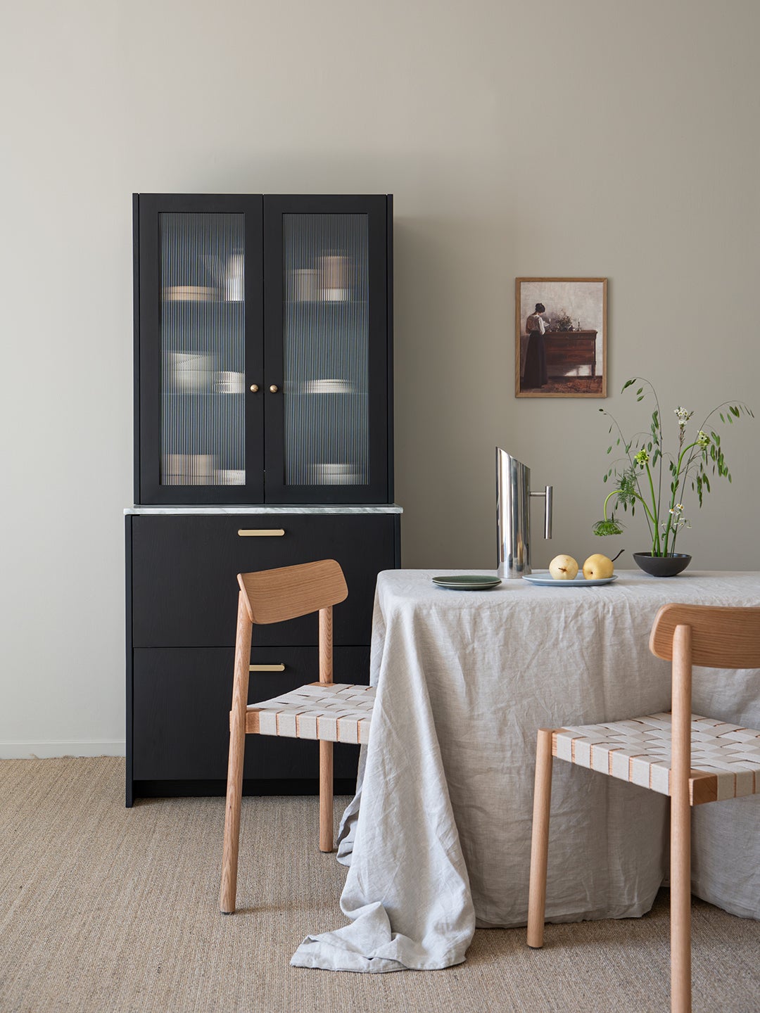 dining table with black cabinet