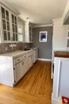 gray and white galley kitchen