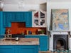 blue and red kitchen