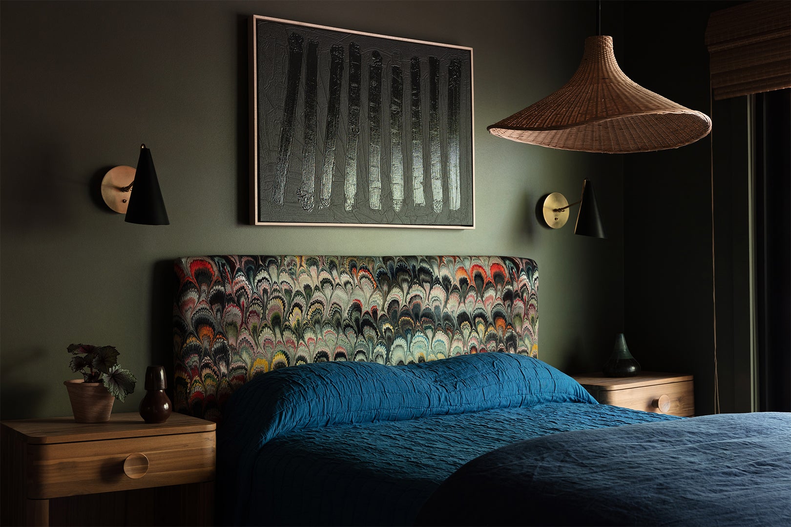 headboard with colorful fabric