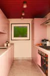 pink galley kitchen