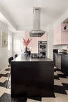 pink and black kitchen