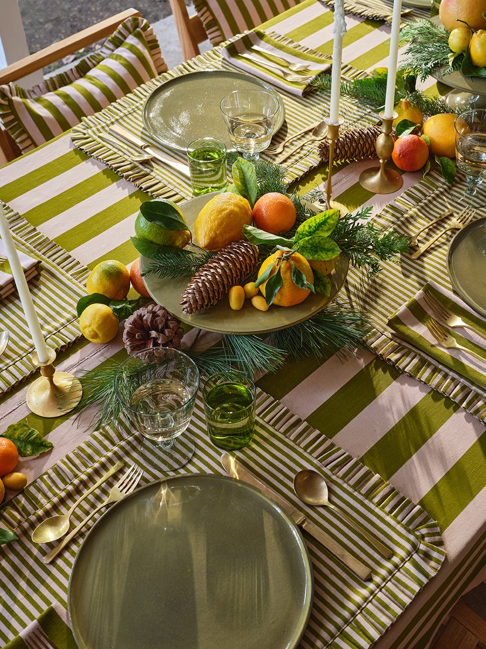 green striped tablecloth