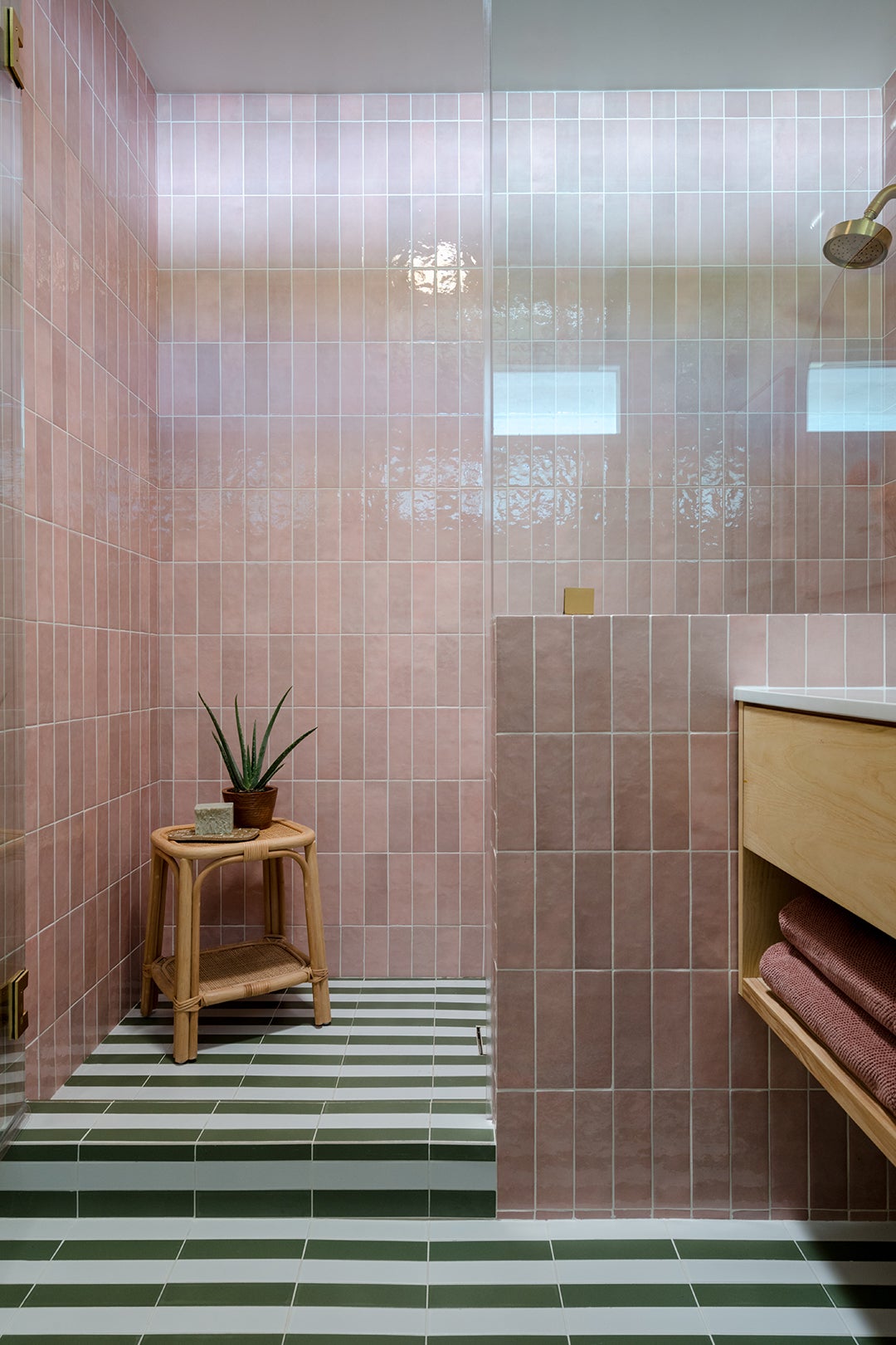 pink tiled shower