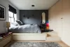Teen room with birch plywood platform under bed. 
