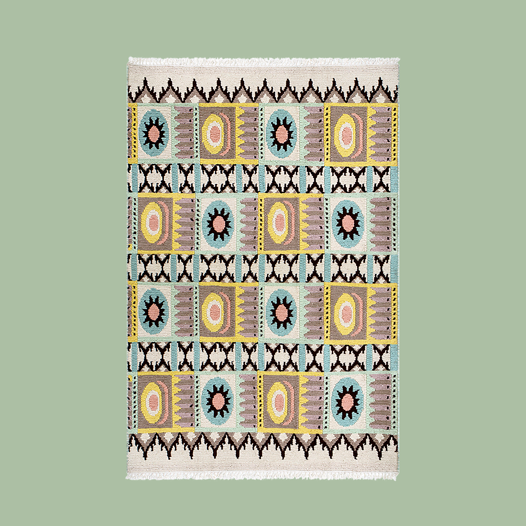 woven yellow and blue rug