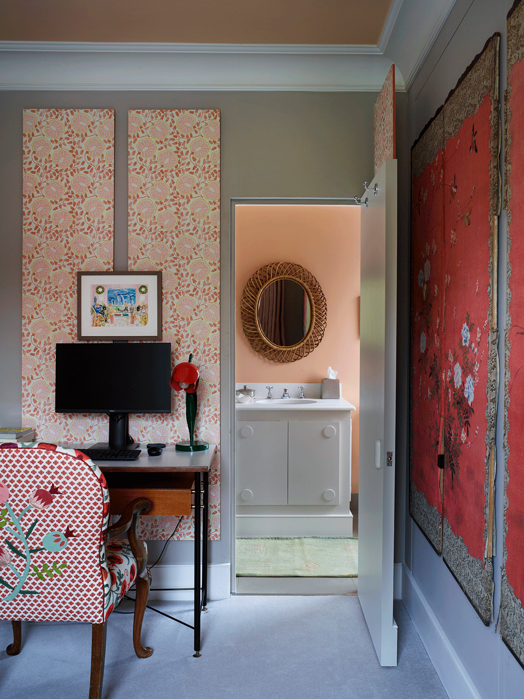wallpapered panel over doorway