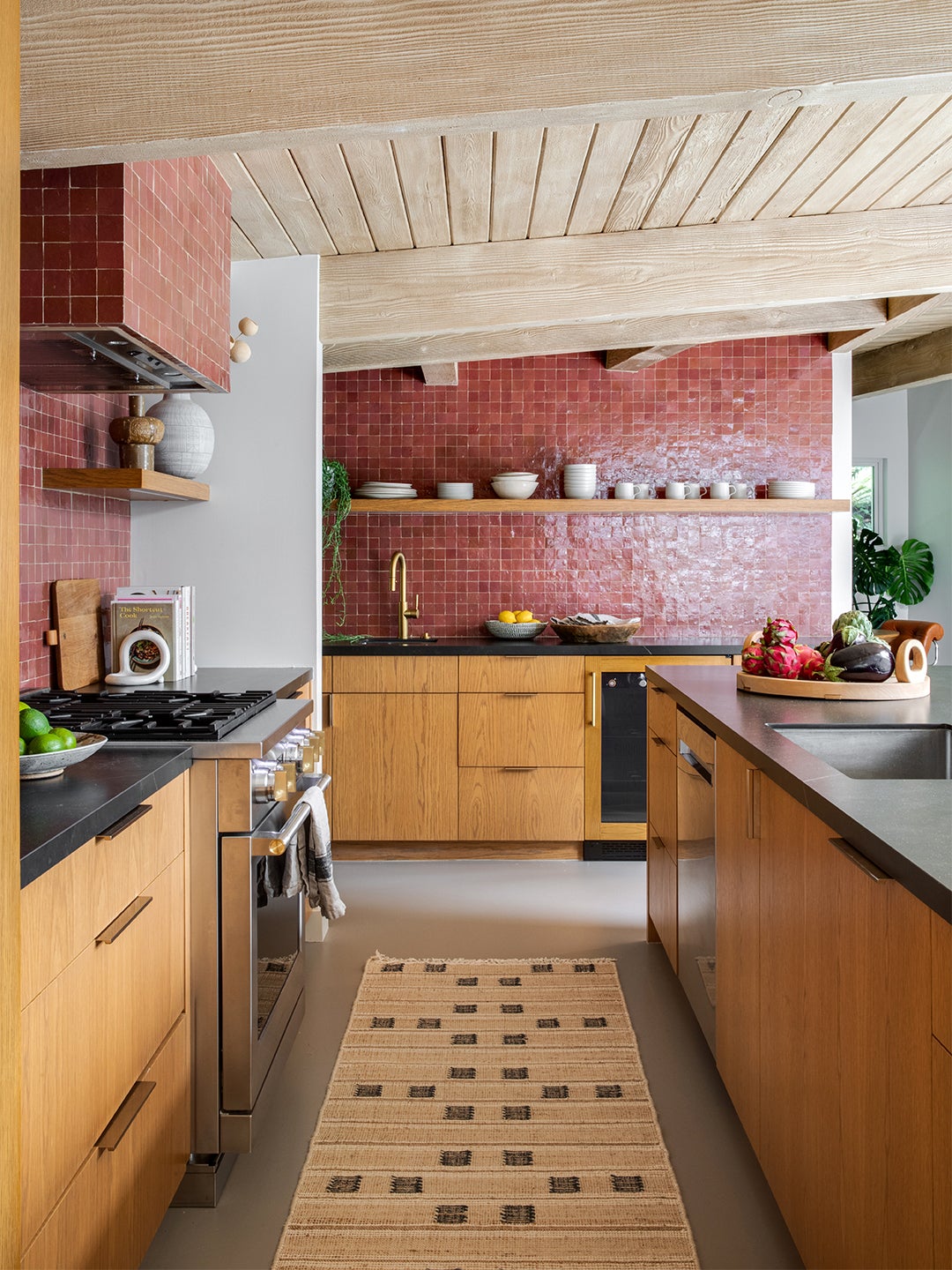 pink tiled kitchen