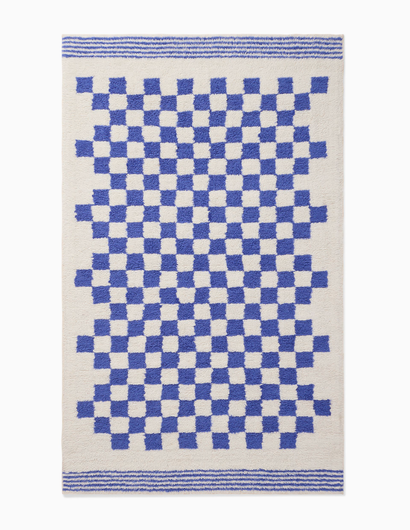 blue checkered rug