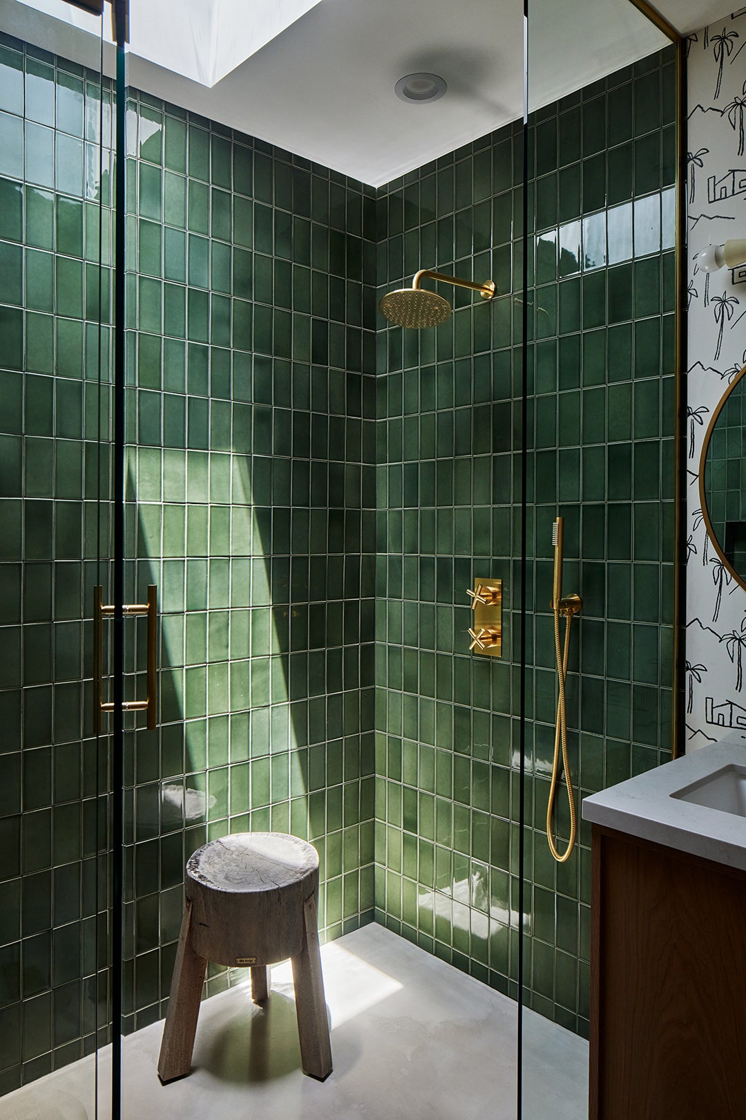 green shower tile