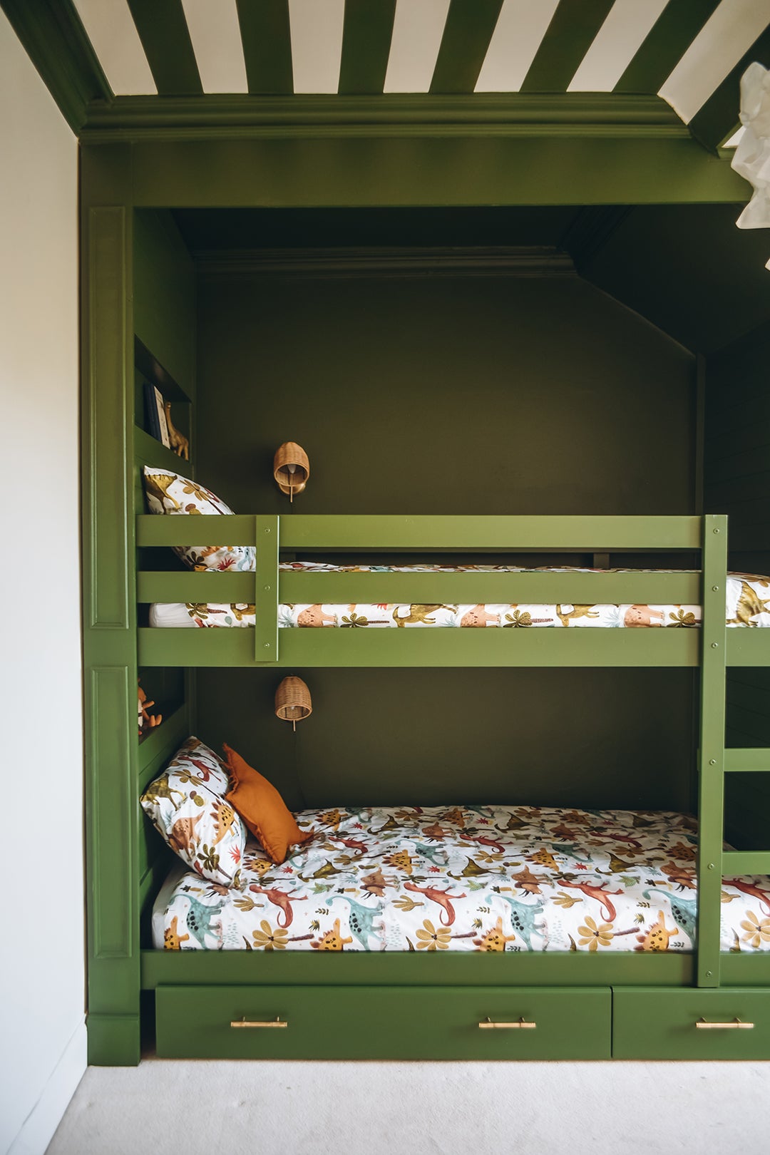green built-in bunk beds