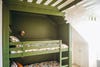green striped ceiling in bunk bed room