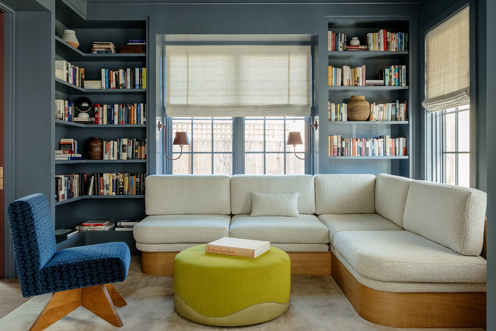 white sofa in blue living room