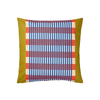 yellow pillow with blue stripes