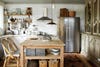 rustic kitchen with white subway tile