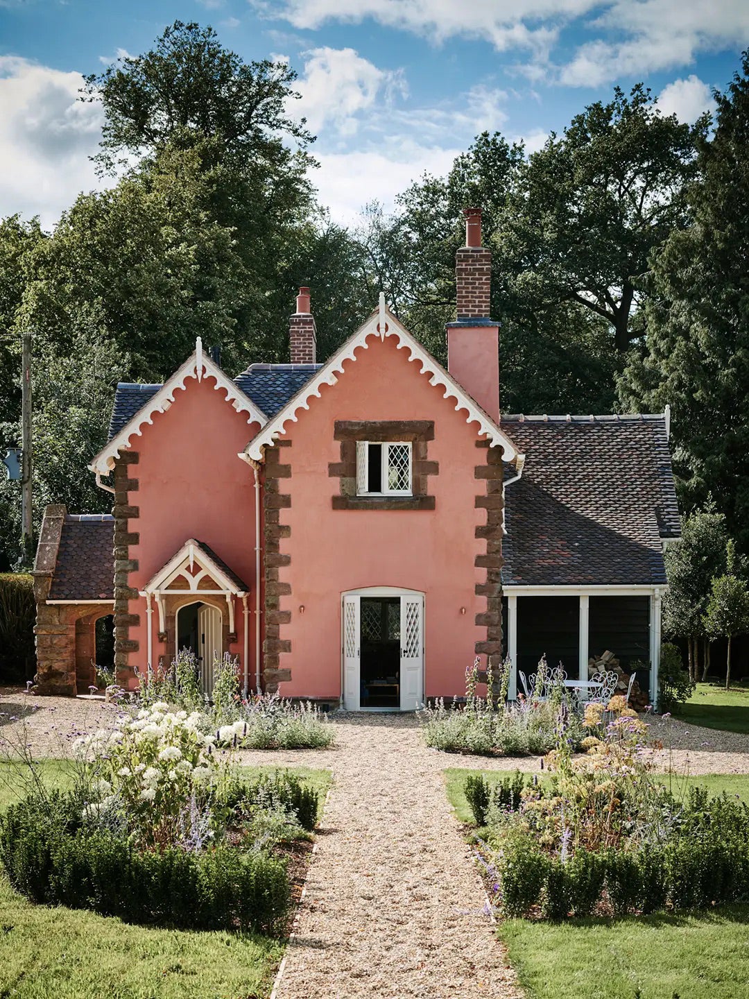 old timey pink cottage