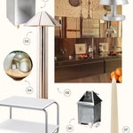 moodboard of furniture and objects with chrome finish