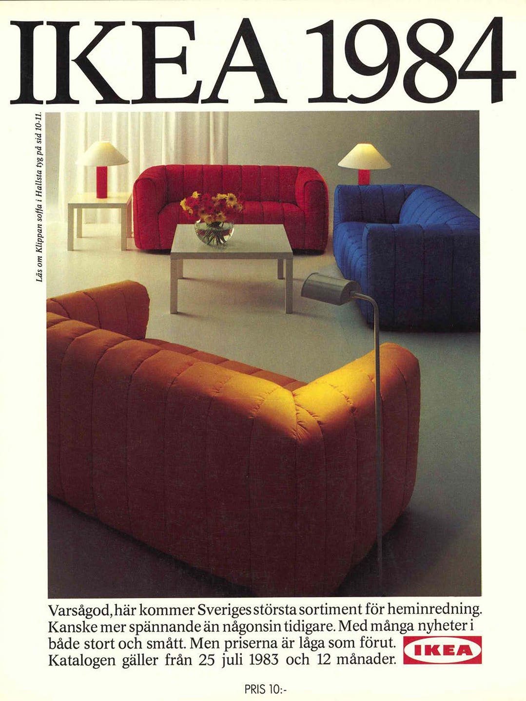 Cover of the IKEA catalog in 1984 with 3 sofas