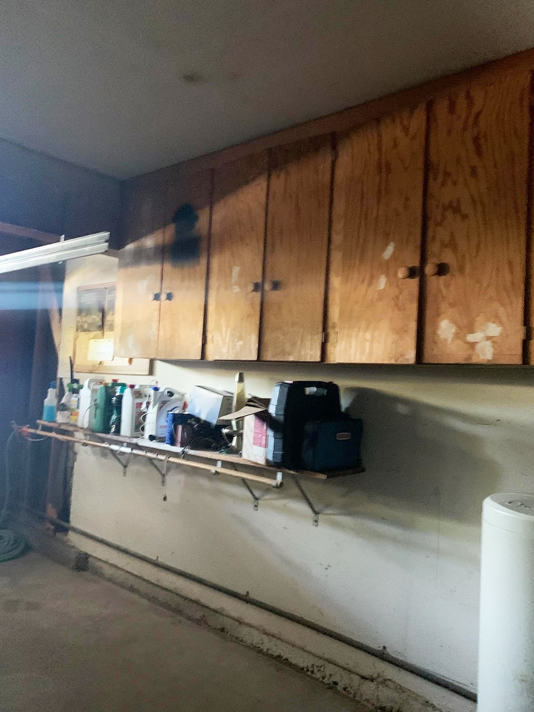 Wooden cabinets in a garage