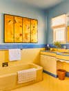yellow and blue vintage bathroom