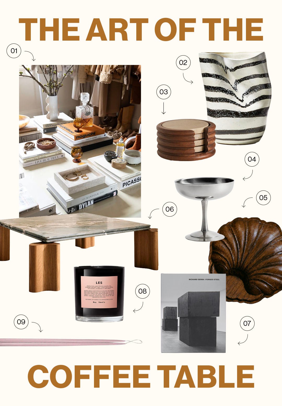 moodboard of coffee table accessories