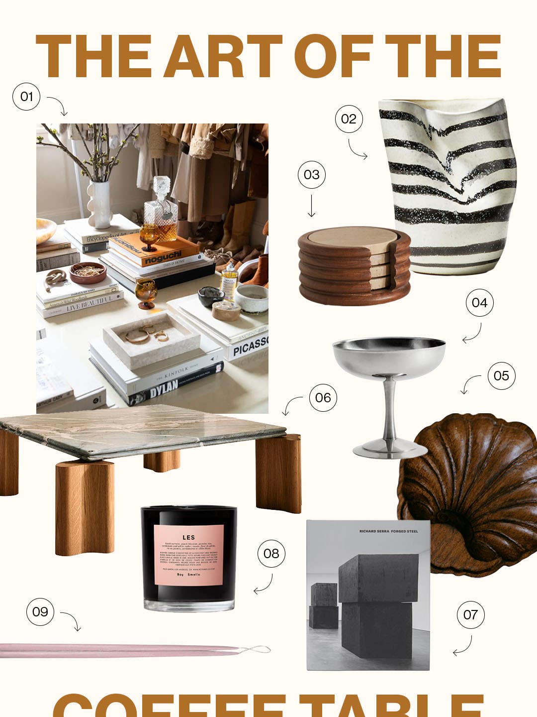 moodboard of coffee table accessories