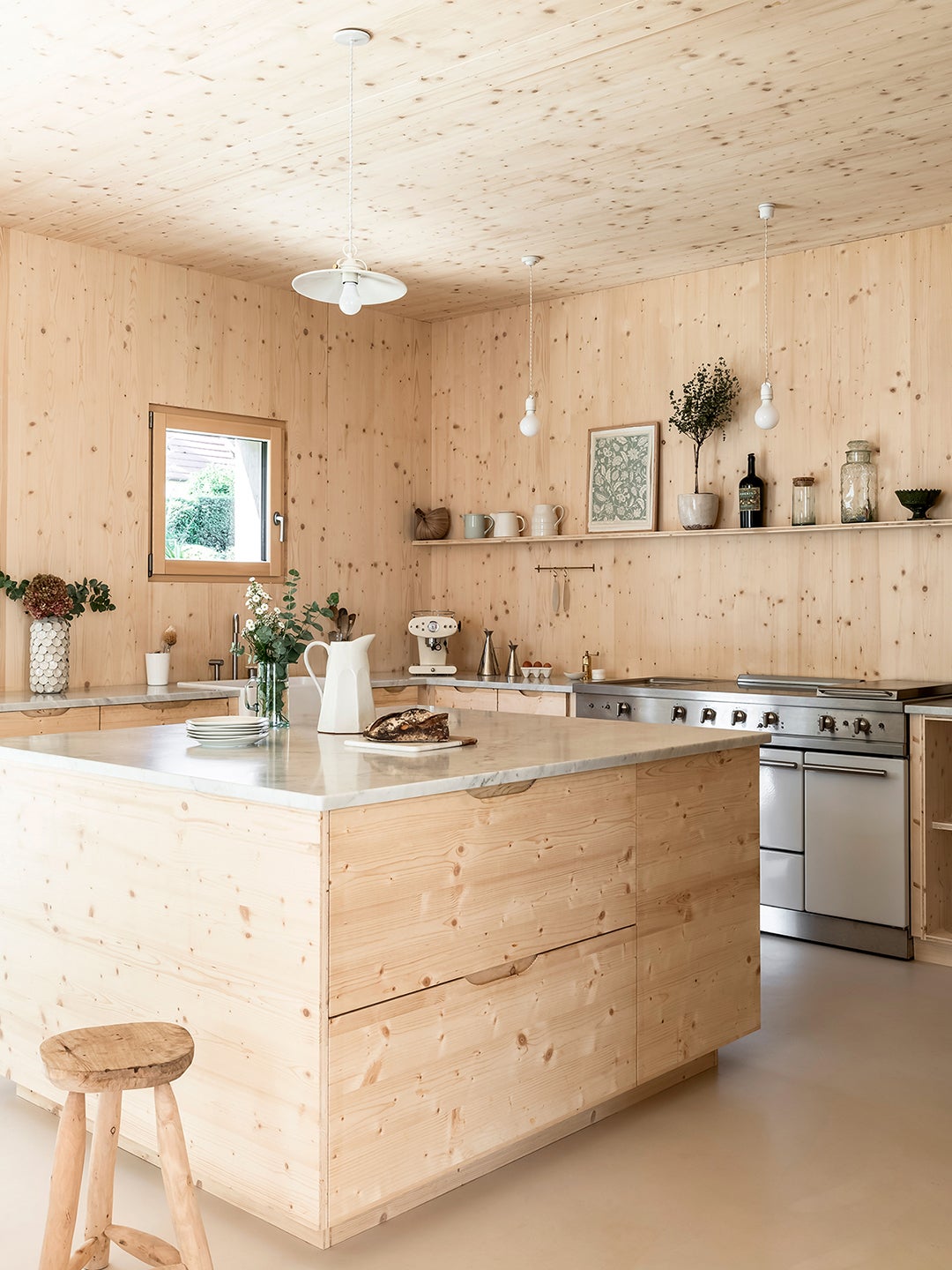 pine-covered kitchen