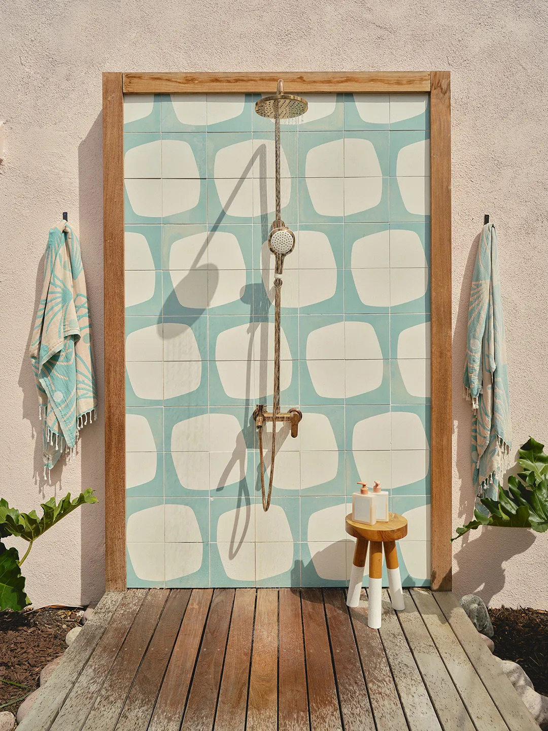tiled outdoor shower wall
