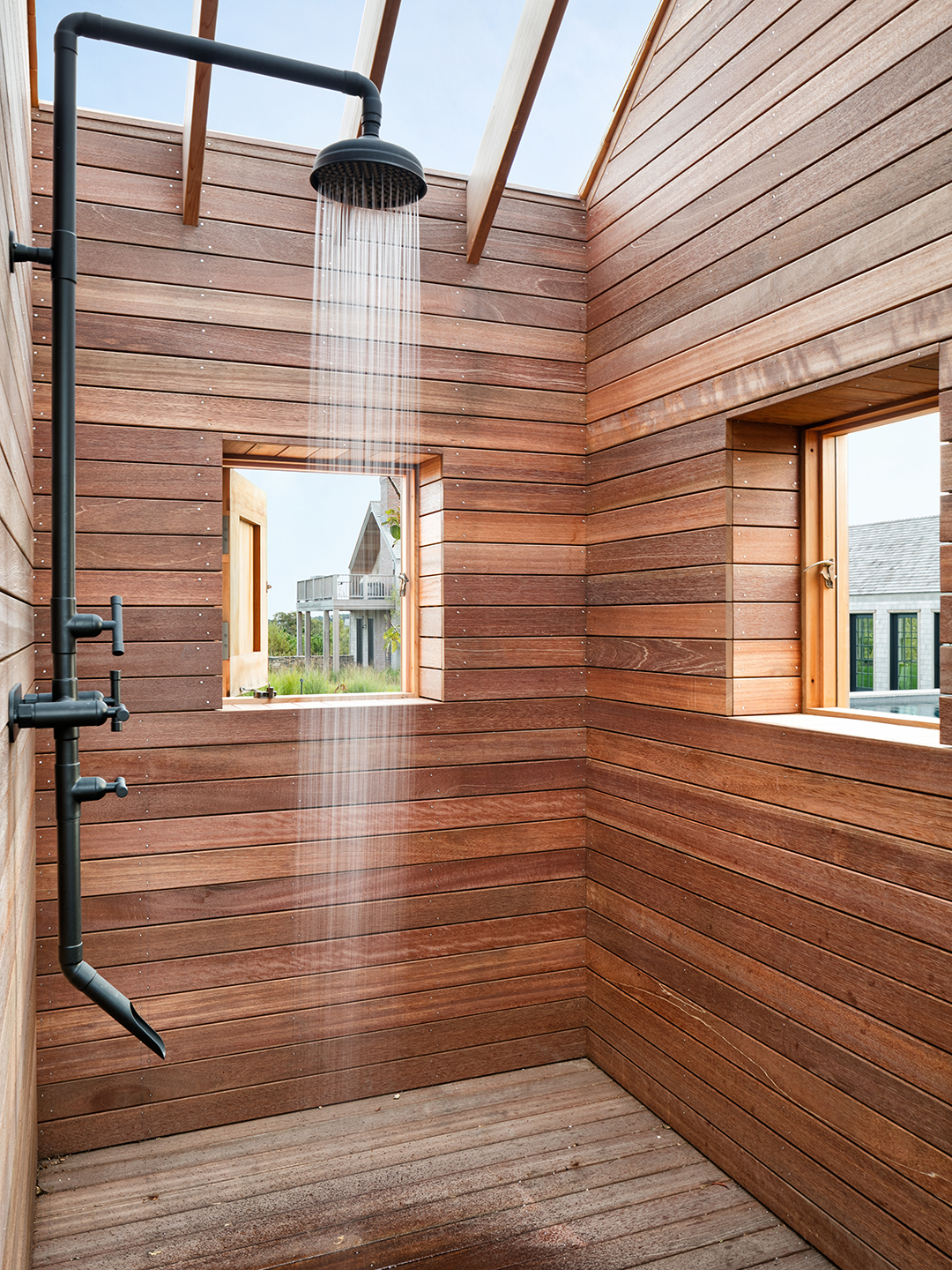wood shower with windows