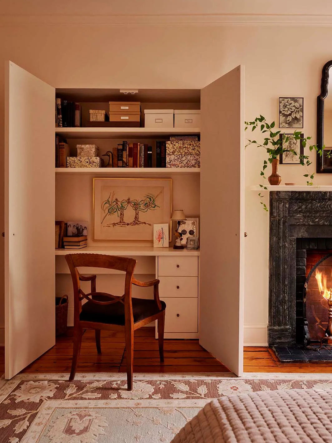chair inside open closet
