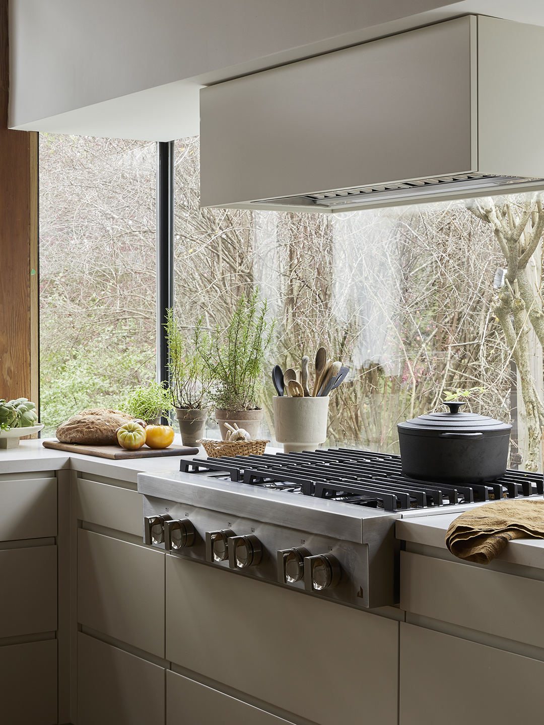 window in front of cooktop