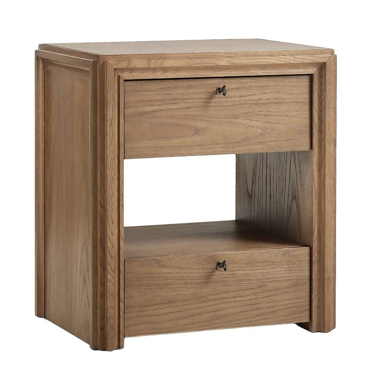  Travertine and oak nightstand