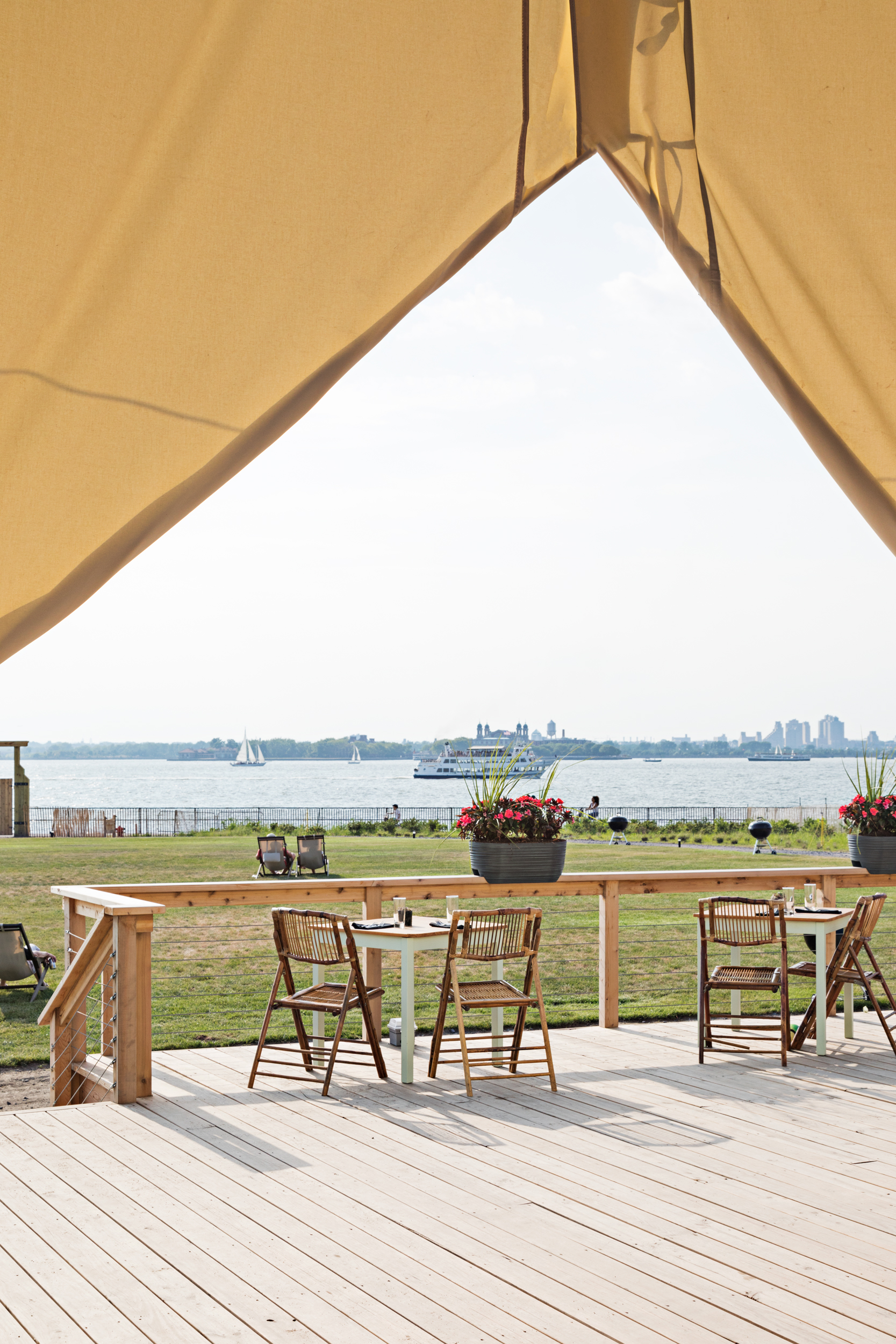view from a glamping tent