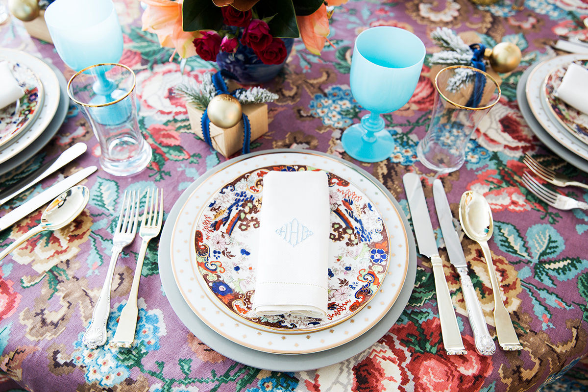 Blue and Purple Table Setting