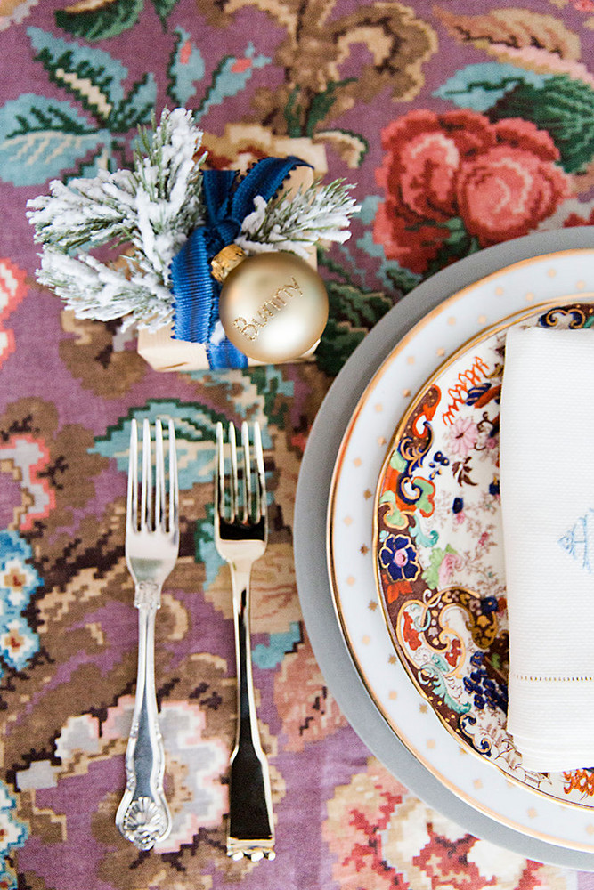 Blue and Gold and Purple Table Setting